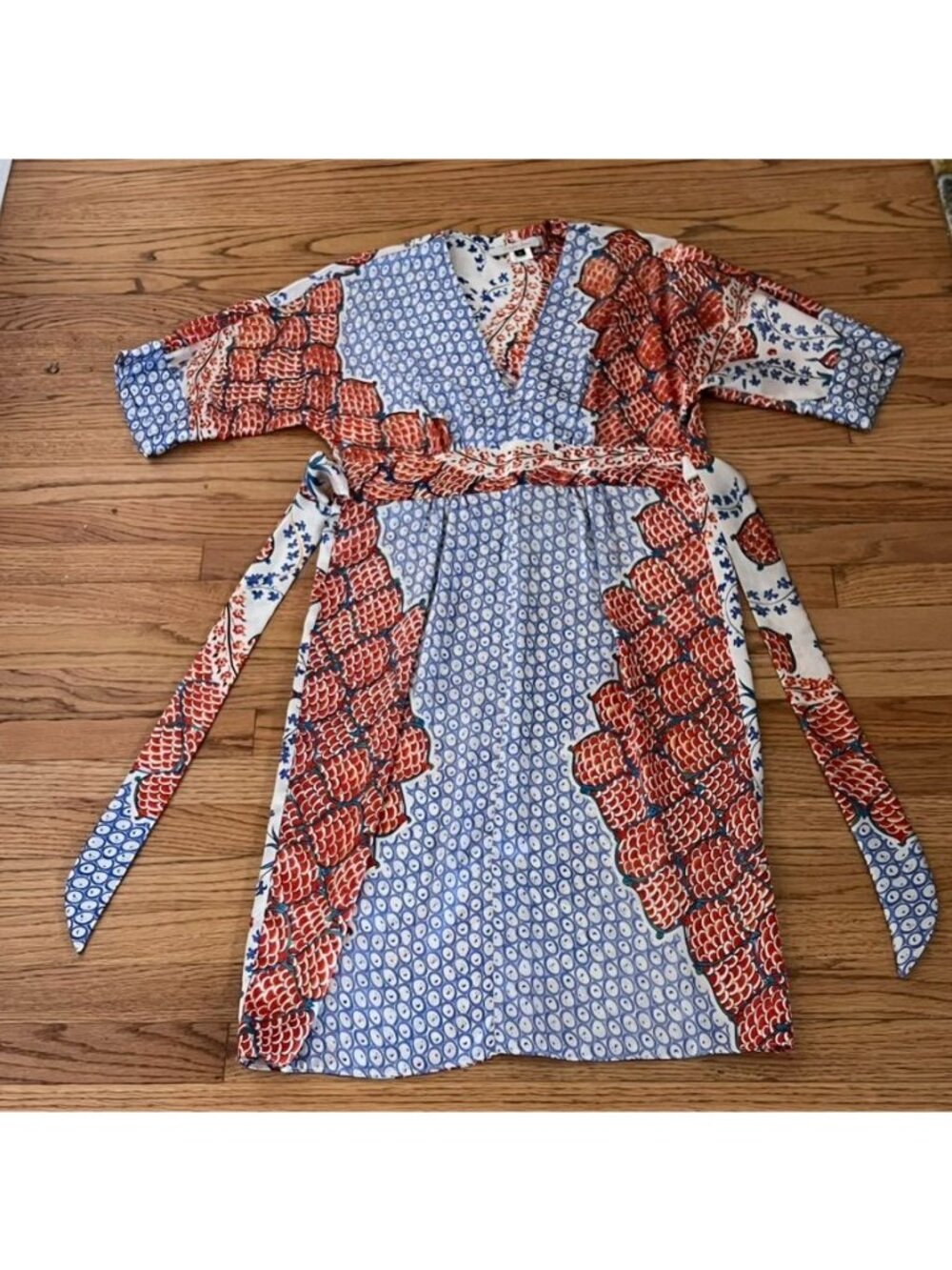 Y2K Silk Kimono Dress Womens Small Twee Indie Boho Artsy Whimsy Tie Waist - Picture 10 of 13